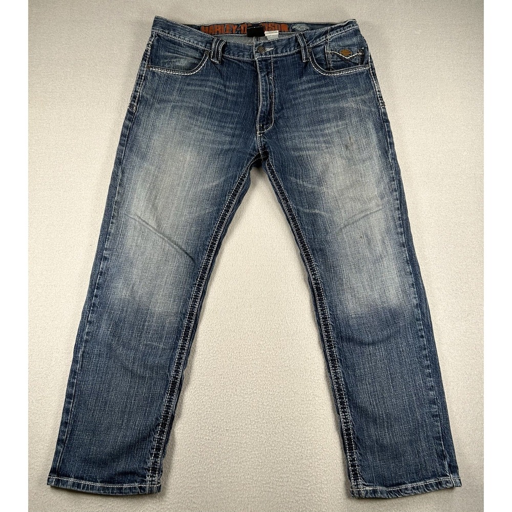 VTG Harley Davidson Denim Jeans Mens 38" X 28.5" Bootcut Distressed Medium Wash